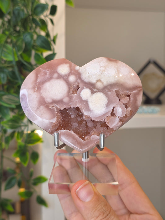 High Grade Madagascan Pink Amethyst Heart (with stand) - C