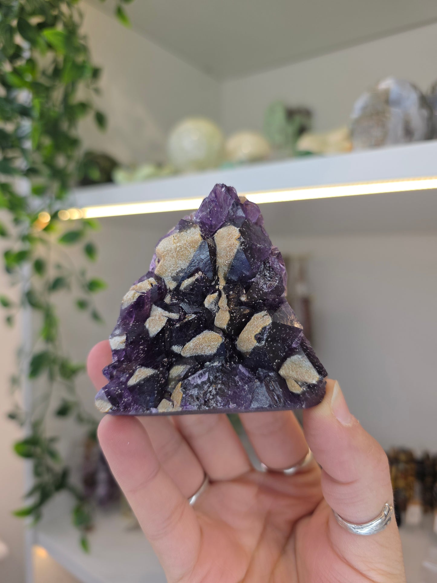 'Alien Amethyst' Hemitite Included Amethyst with Sugar Calcite from Hyderabad, India K
