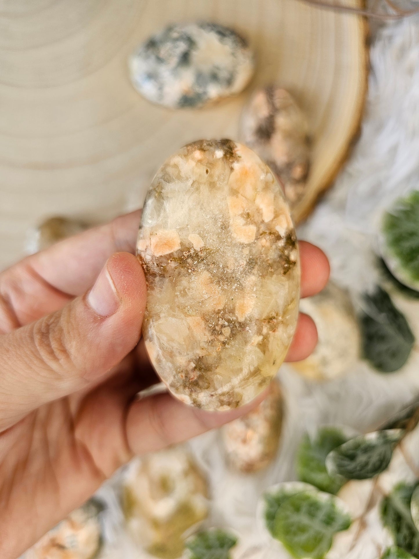 Stilbite with Heulandite Palm Stone - MAS0589