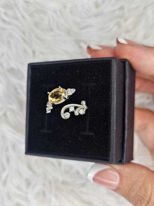 S925 Silver Adjustable Citrine Ring - MAS0947