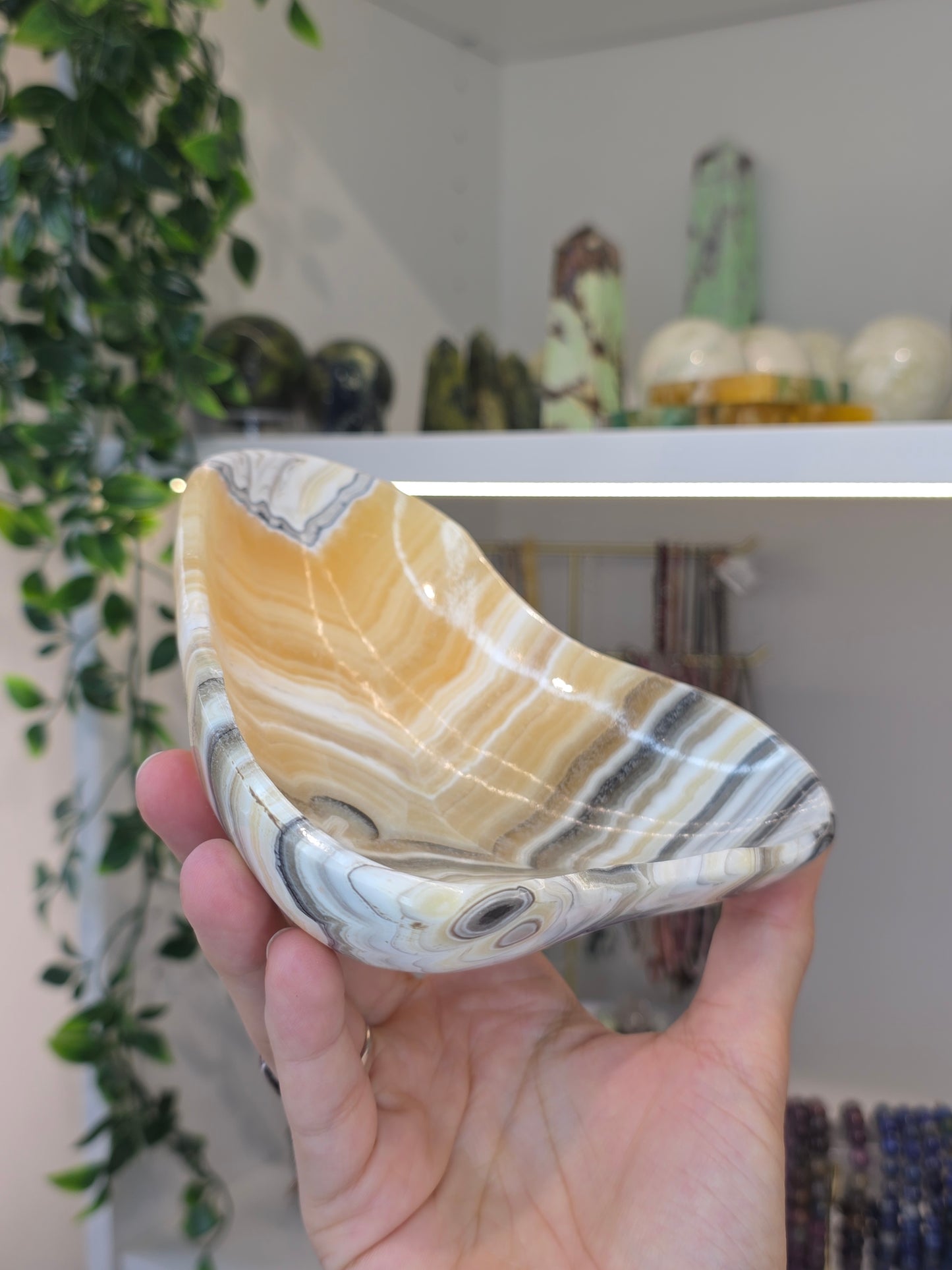 Mexican Onyx Bowl - Yellow Zebra Calcite - B