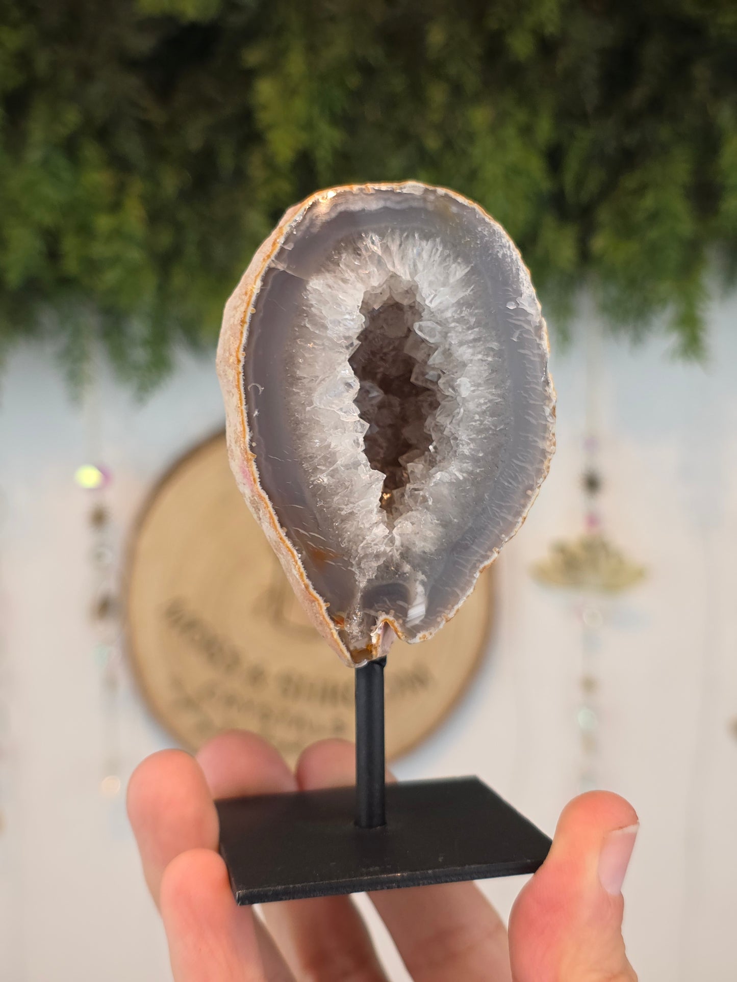 Brazilian Druzy Agate Geode in Stand