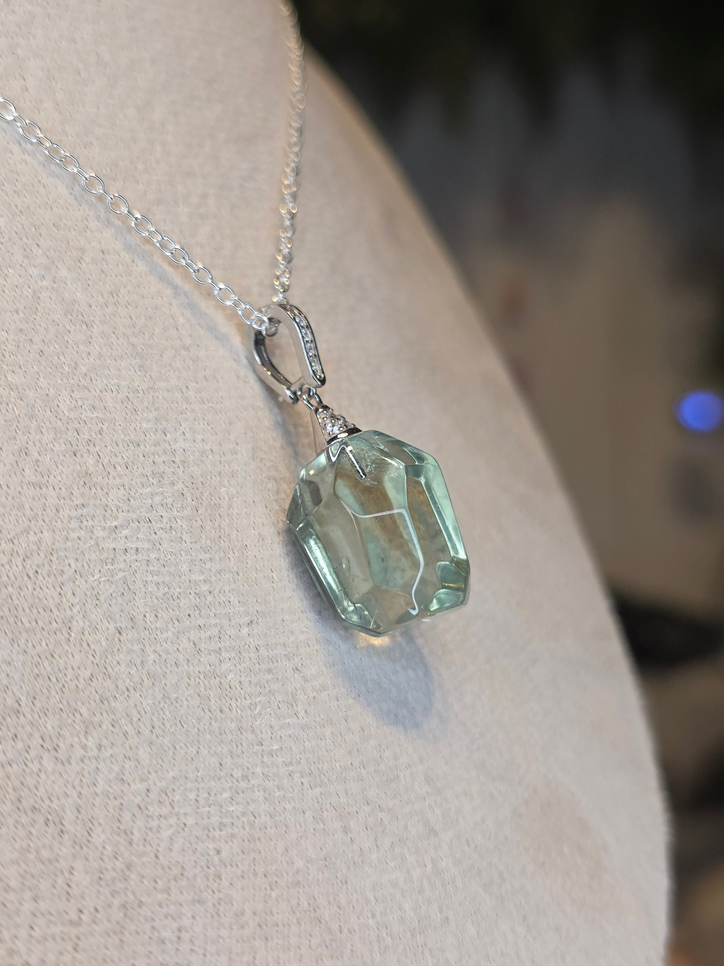 S925 Silver Green Quartz Prasiolite with Moissanite Necklace