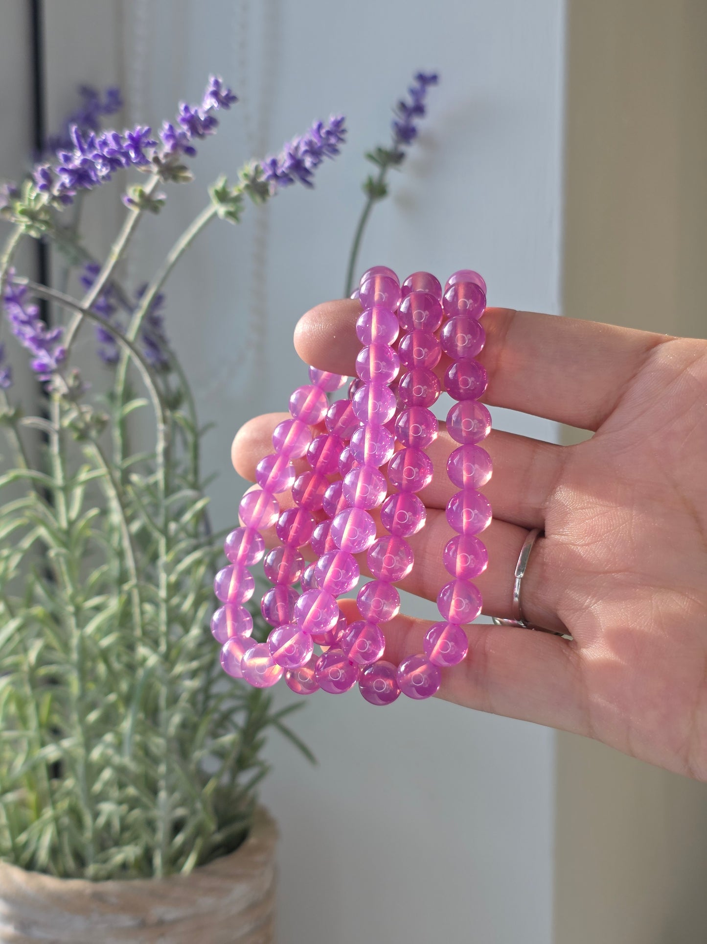 High Grade Flashy Pink Ruby - Round Bead Bracelet 8mm