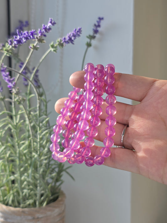 High Grade Flashy Pink Ruby - Round Bead Bracelet 8mm