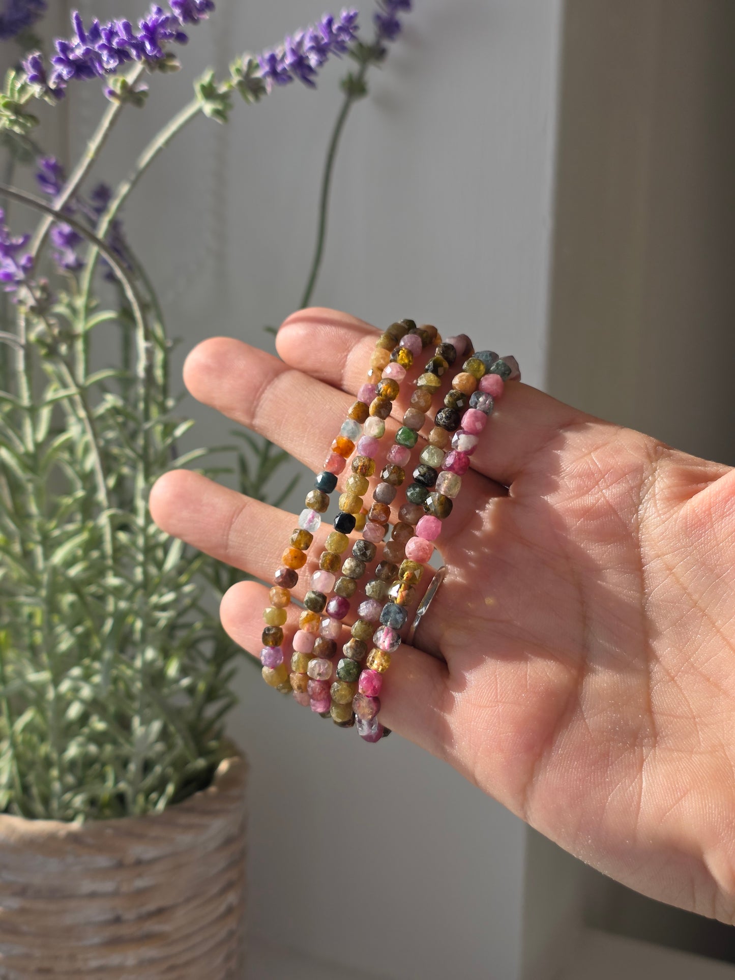Tourmaline - Cubic Facetted Bracelet 4mm