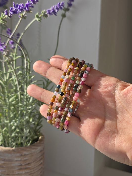 Tourmaline - Cubic Facetted Bracelet 4mm