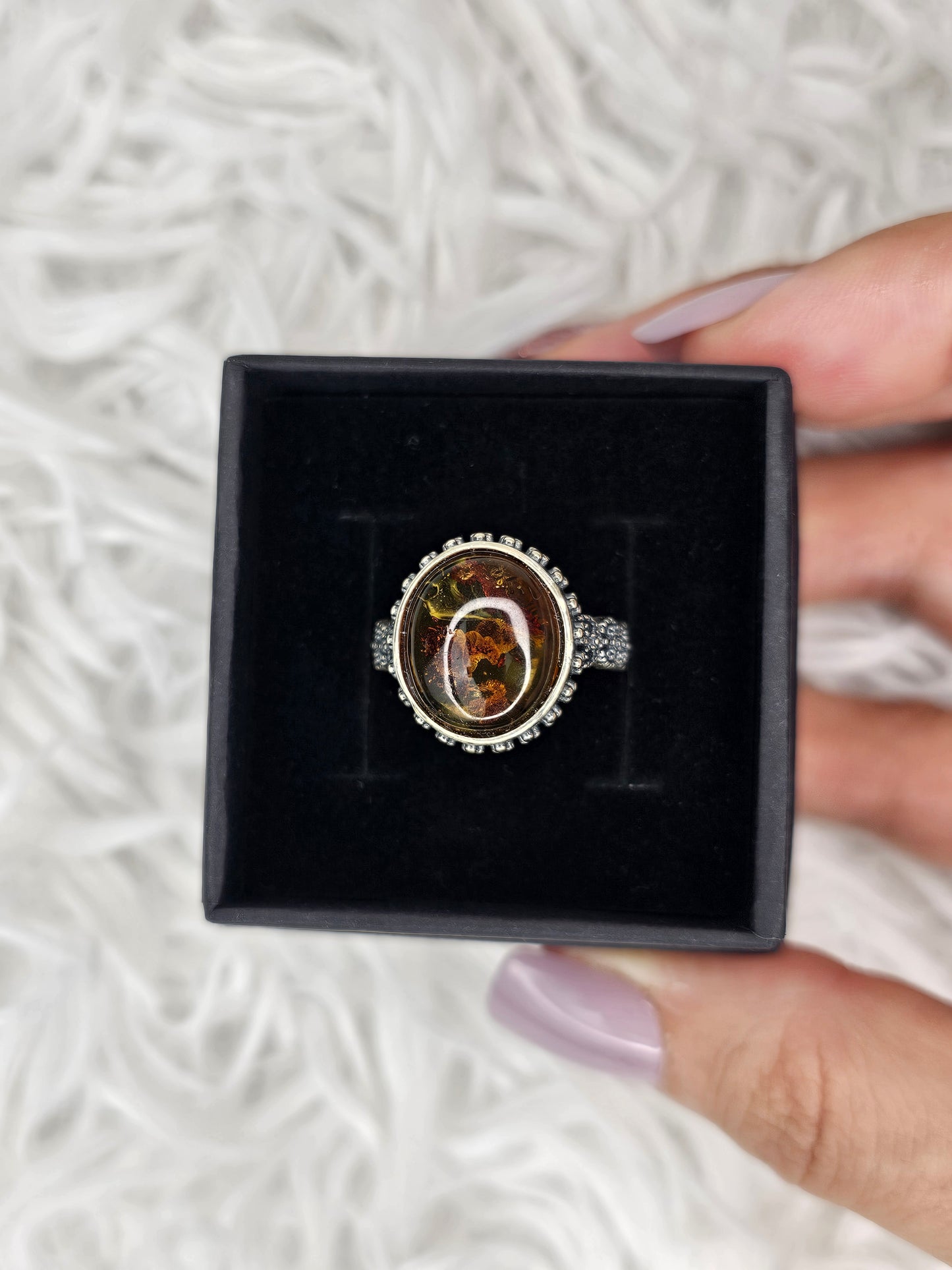 S925 Silver Adjustable Flower Amber Ring - MAS1035