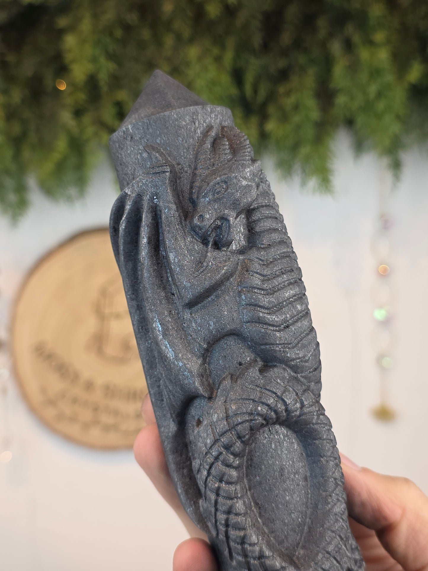 Shungite Tower with Dragon Carving B