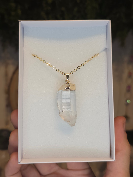 18ct Gold Plated Brazilian Lemurian Quartz Necklace E
