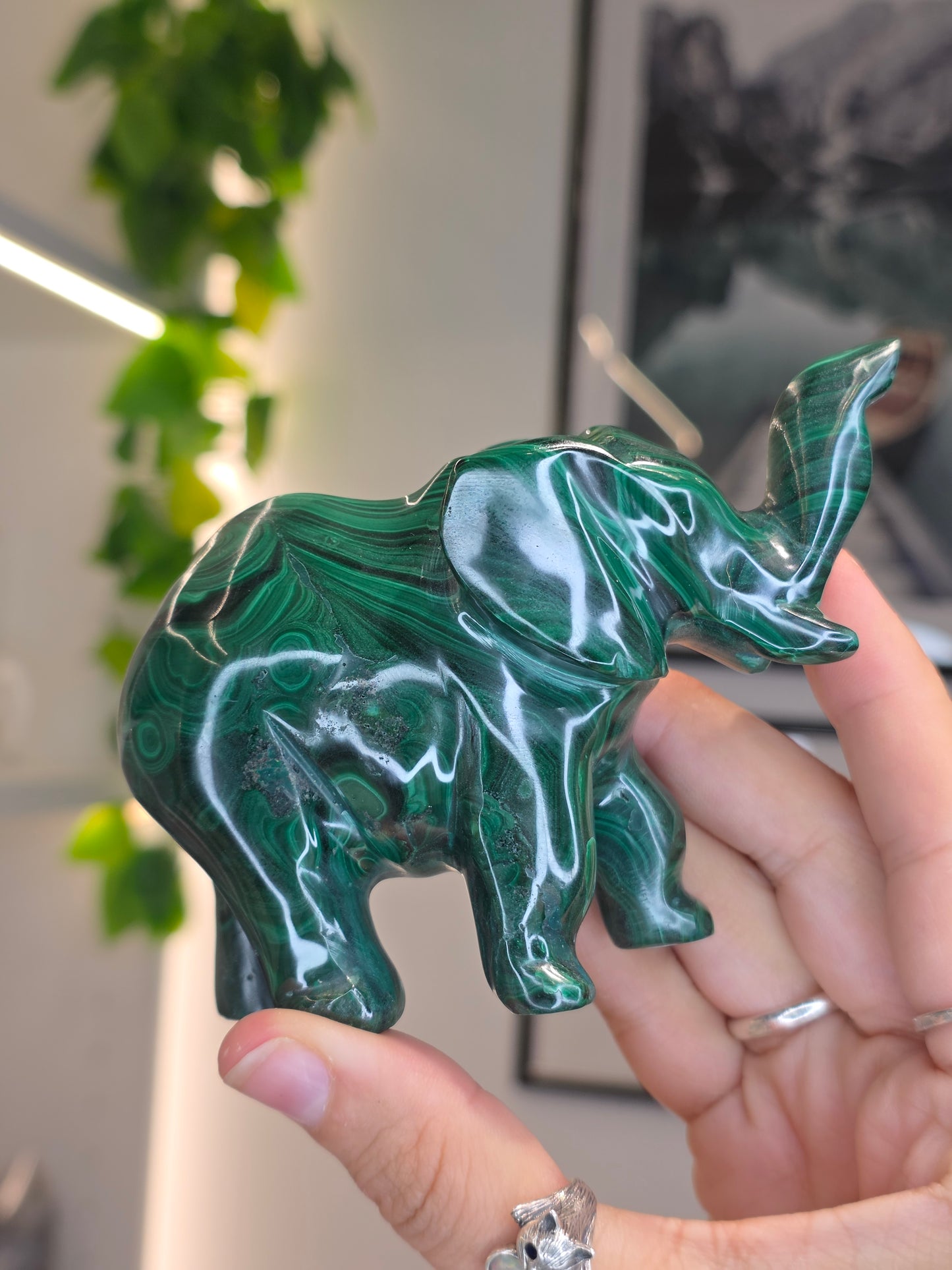 Malachite Elephant Carving - J