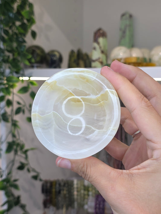 Small Round Mexican Onyx Bowl - Honey Calcite - A