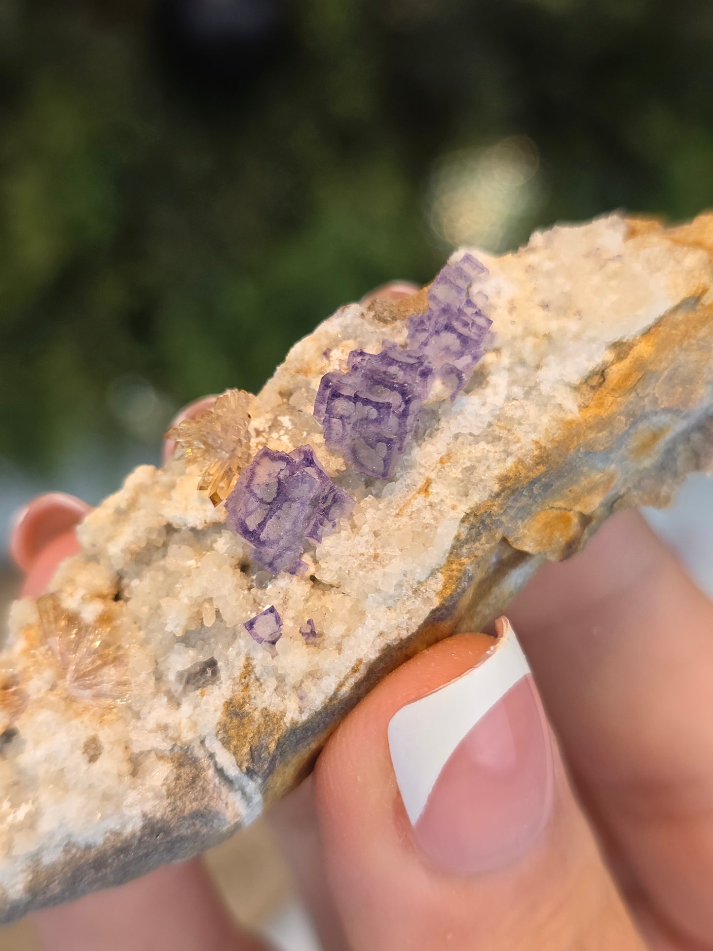 UV reactive Creedite with Purple QR Fluorite from the Dachang Mine, Guizhou, China - MAS6124