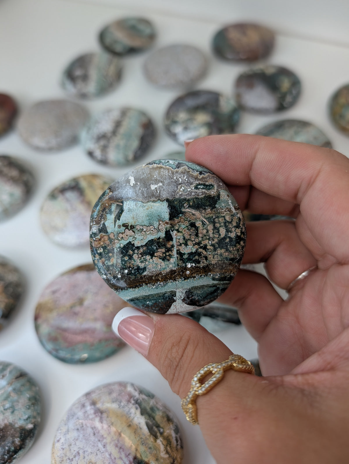 Indian Sea / Unicorn Jasper Round Palm Stone