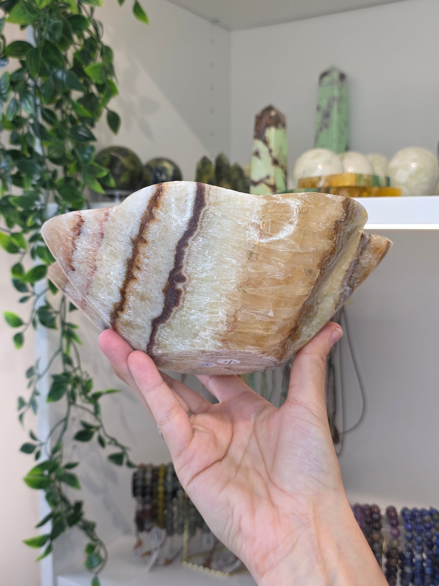 Extra Large Mexican Onyx Freeform Bowl - Green Honey Calcite