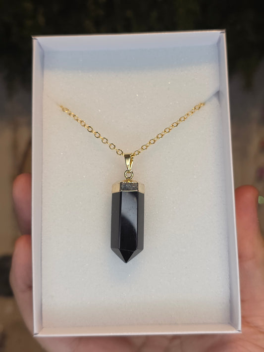 18ct Gold Plated Brazilian Silver Sheen Obsidian Necklace B
