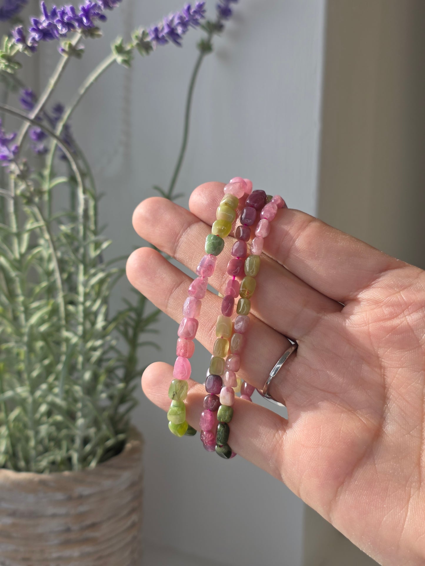 Rainbow Tourmaline - Nugget Bead Bracelet 4mm
