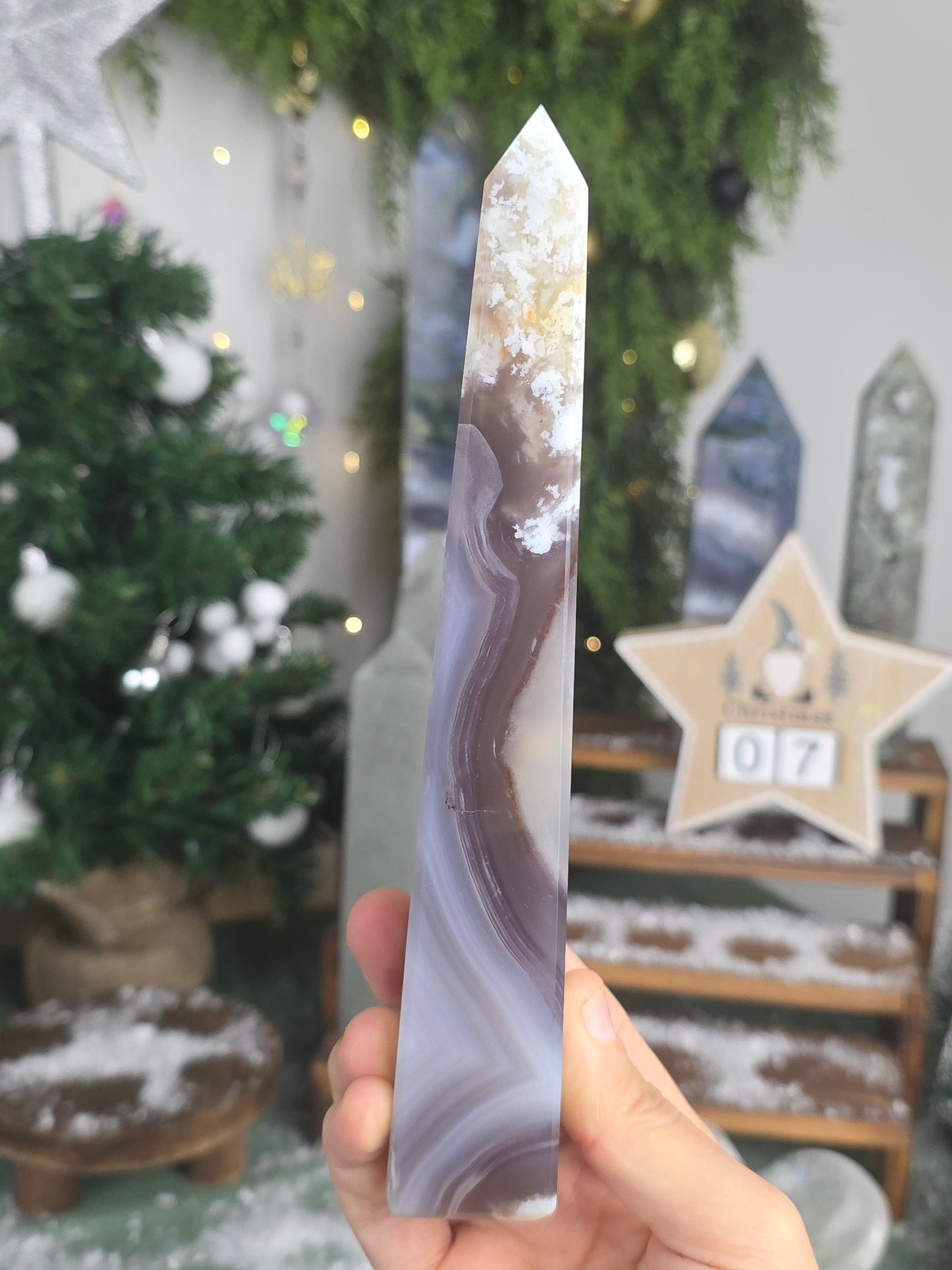 Black Flower Agate Obelisk Tower - MAS6017