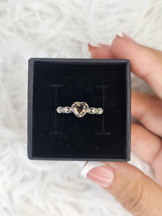 S925 Silver Adjustable Smokey Quartz Heart Ring - MAS0916