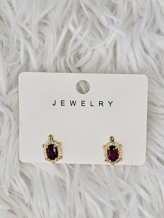 S925 Silver Garnet Turtle Earrings - MAS0851