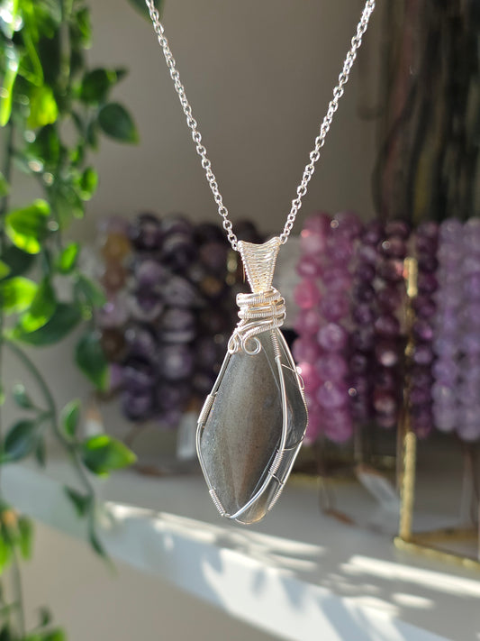 S925 Silver Labradorite Hand Wrapped Necklace - F