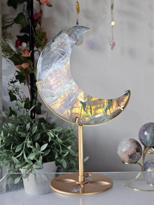 Labradorite Moon with Sunset on Custom Stand - MAS0830