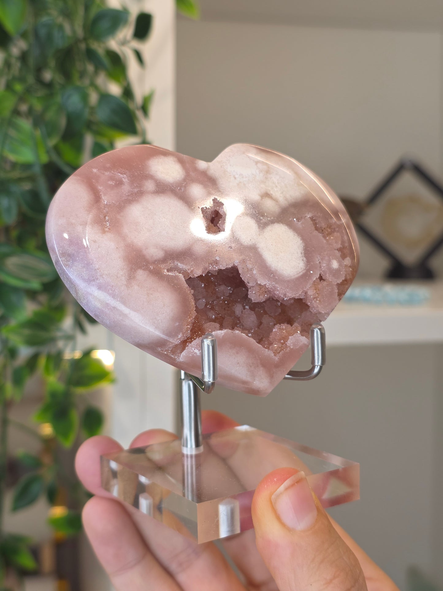 High Grade Madagascan Pink Amethyst Heart (with stand) - C
