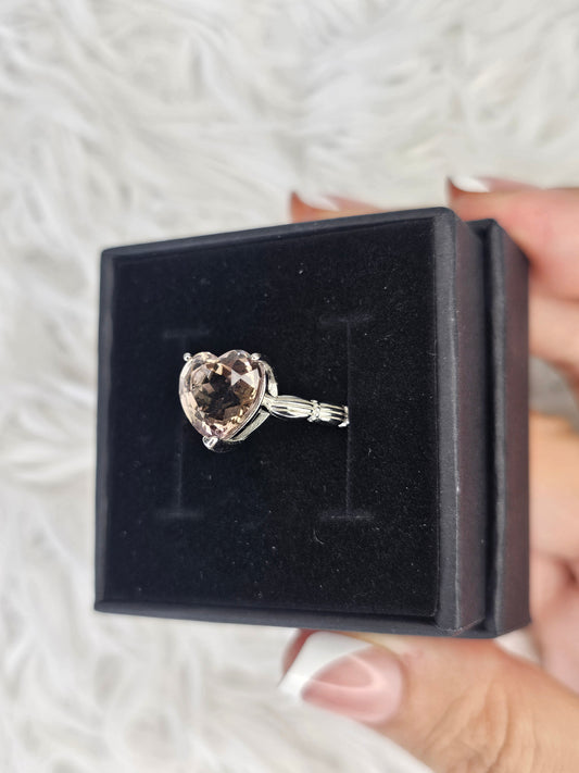 S925 Silver Adjustable Ametrine Heart Ring - MAS0936