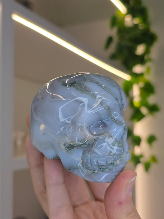 Moss Agate Skull C