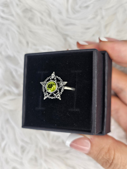 S925 Silver Adjustable Peridot Ring - MAS0940