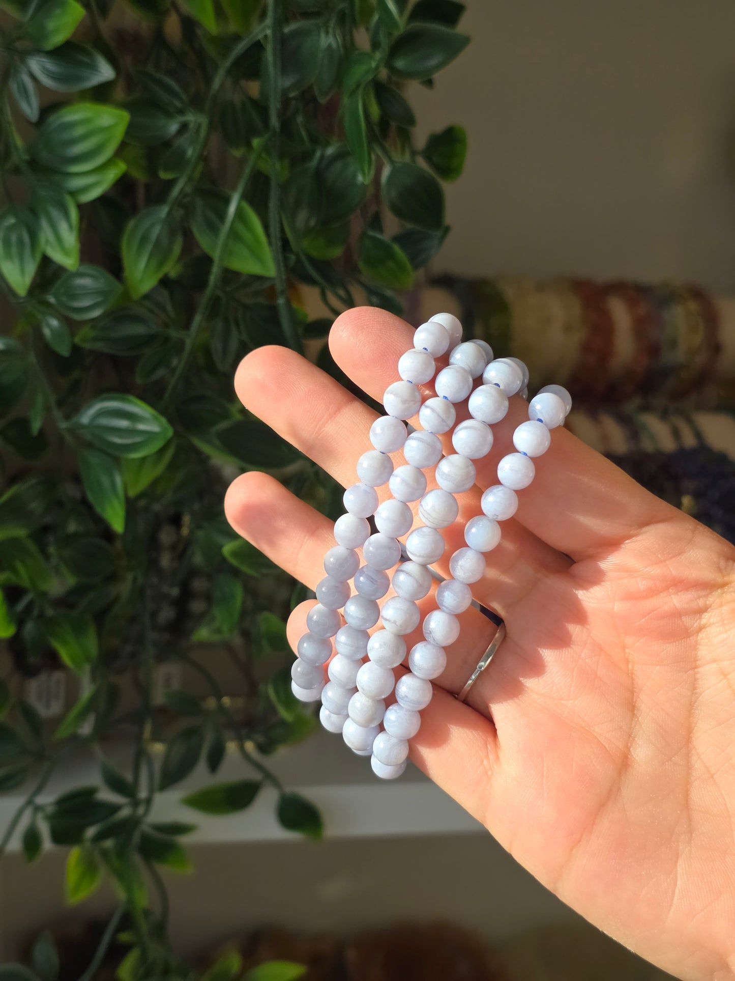 Blue Lace Agate - Round Bead Bracelet 7mm