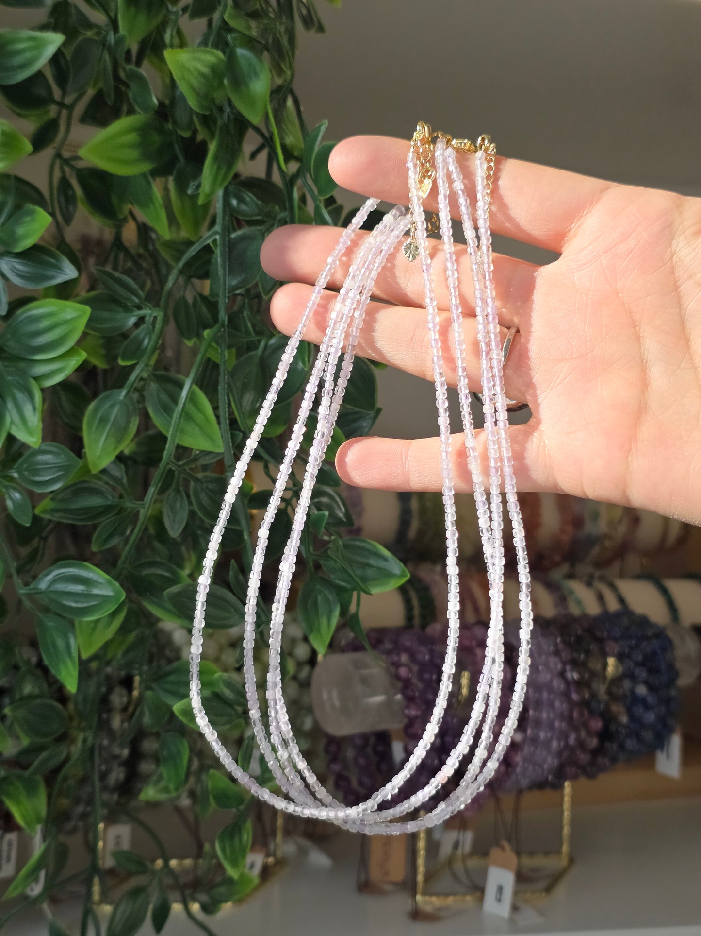 Purple Rose Quartz - Facetted Cubic Bead Necklace 2mm