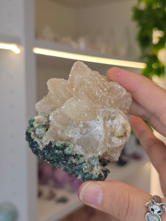 Sugary Dogtooth Calcite with Heulandite and Stilbite from Madhya Pradesh, India - N34