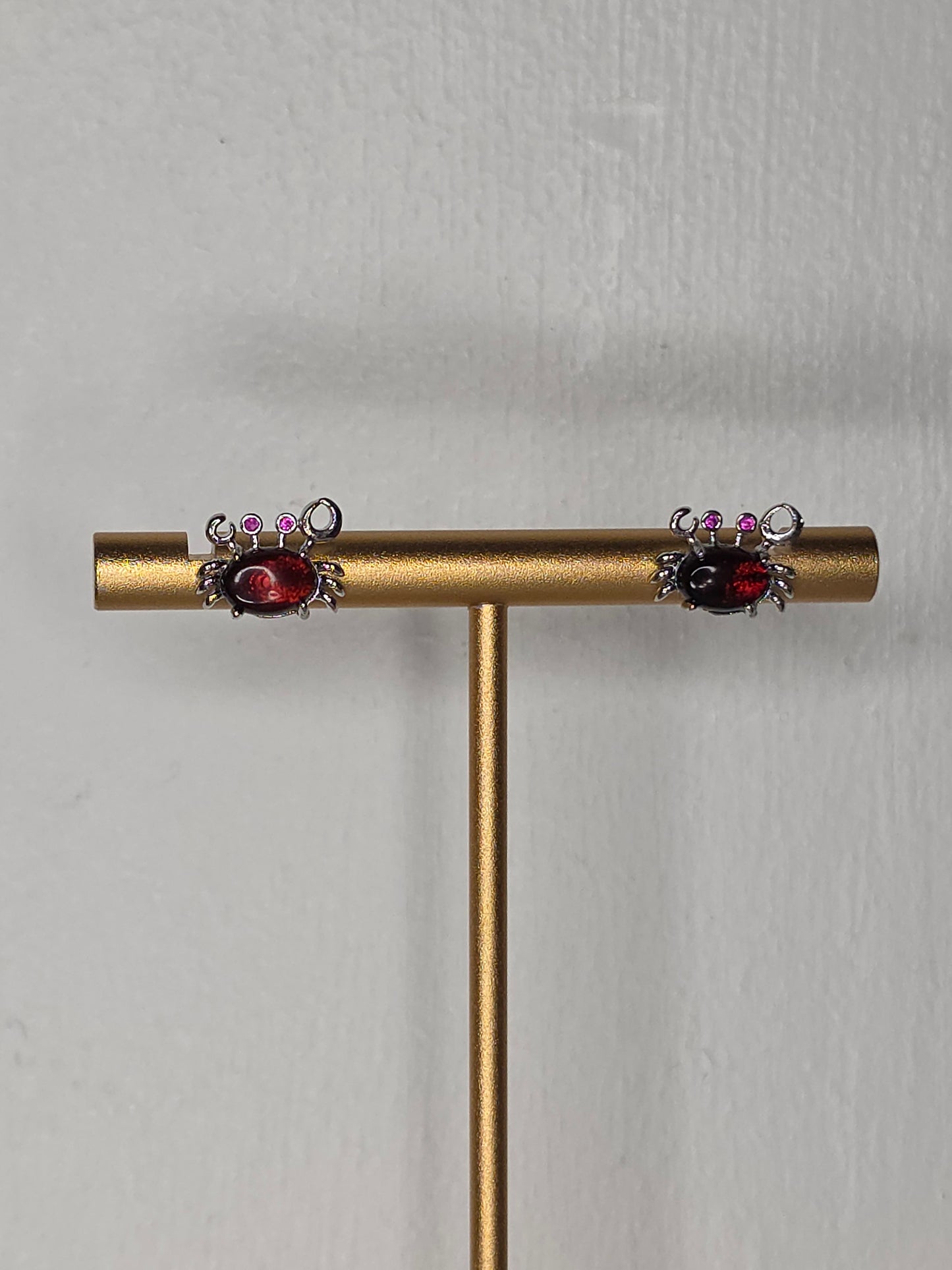 Red Mica Crab Earrings with S925 Posts