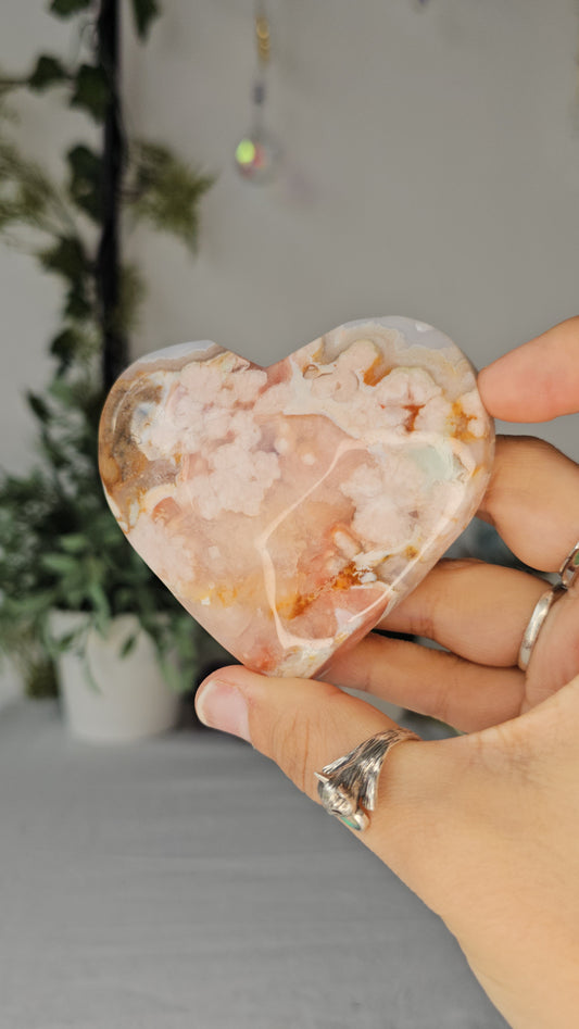 Pink Flower Agate Heart - MAS0338