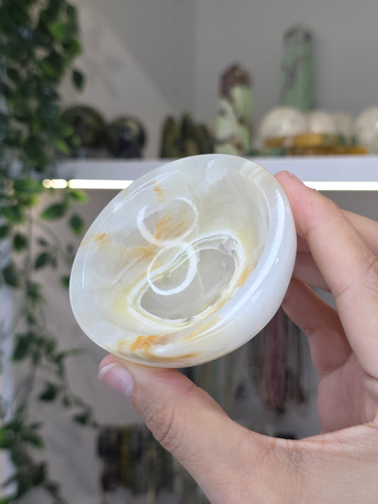 Small Round Mexican Onyx Bowl - Honey Calcite - D