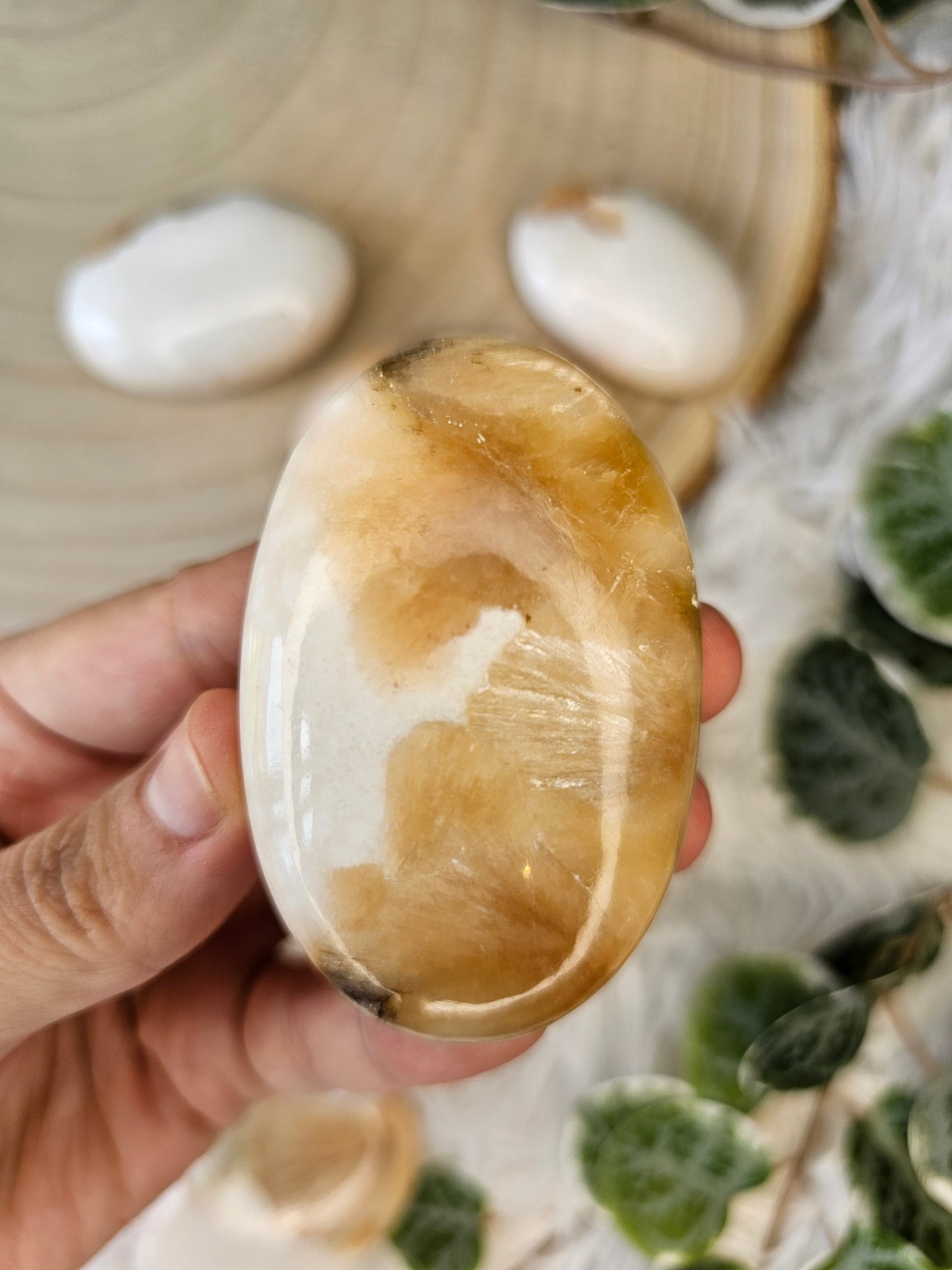 Stilbite with Scolecite Palm Stone - MAS0588