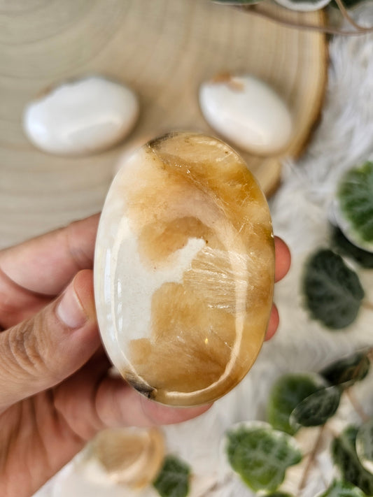 Stilbite with Scolecite Palm Stone - MAS0588