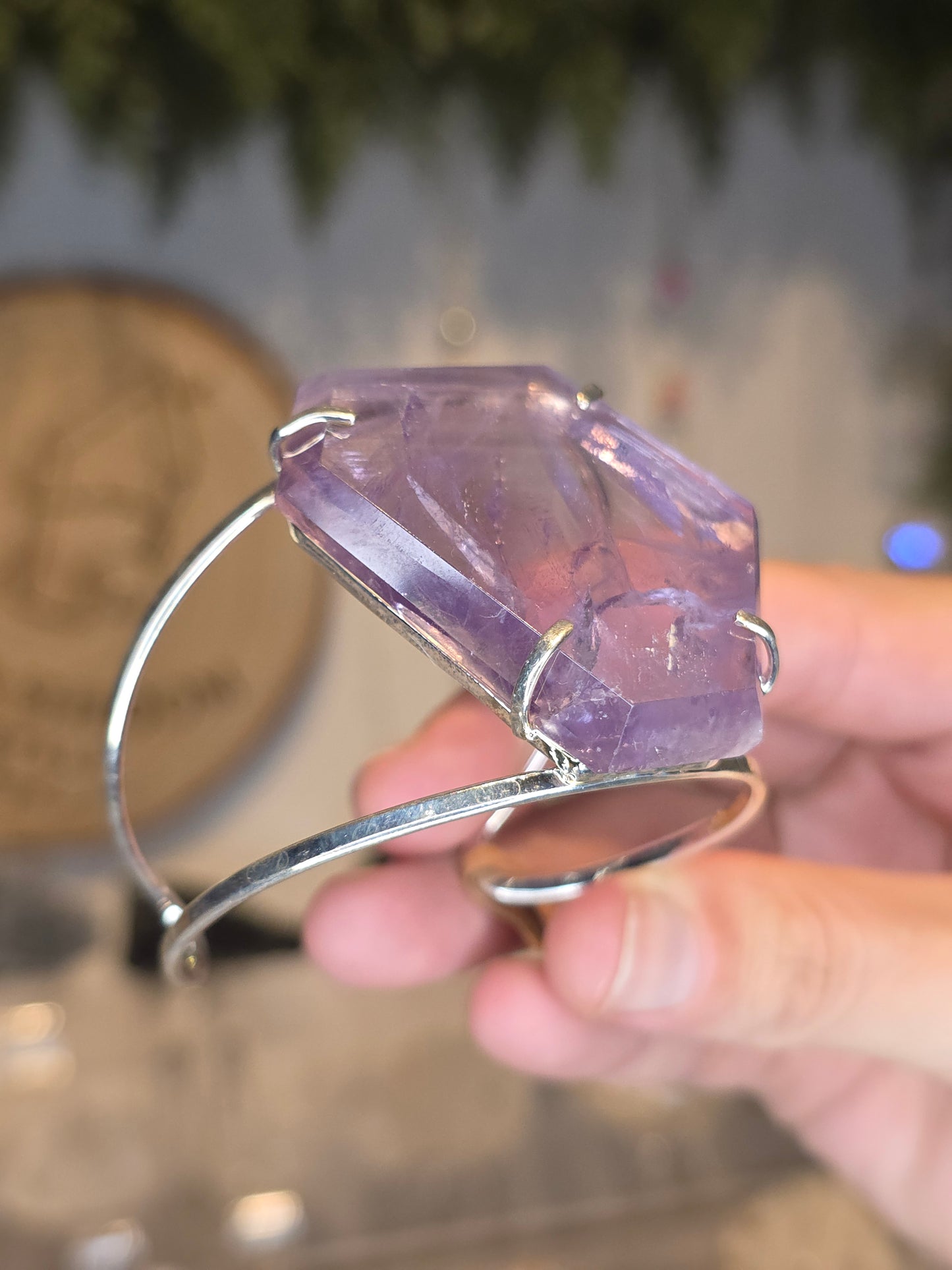 Brazilian Bahia Amethyst Silver Plated Adjustable Bangle