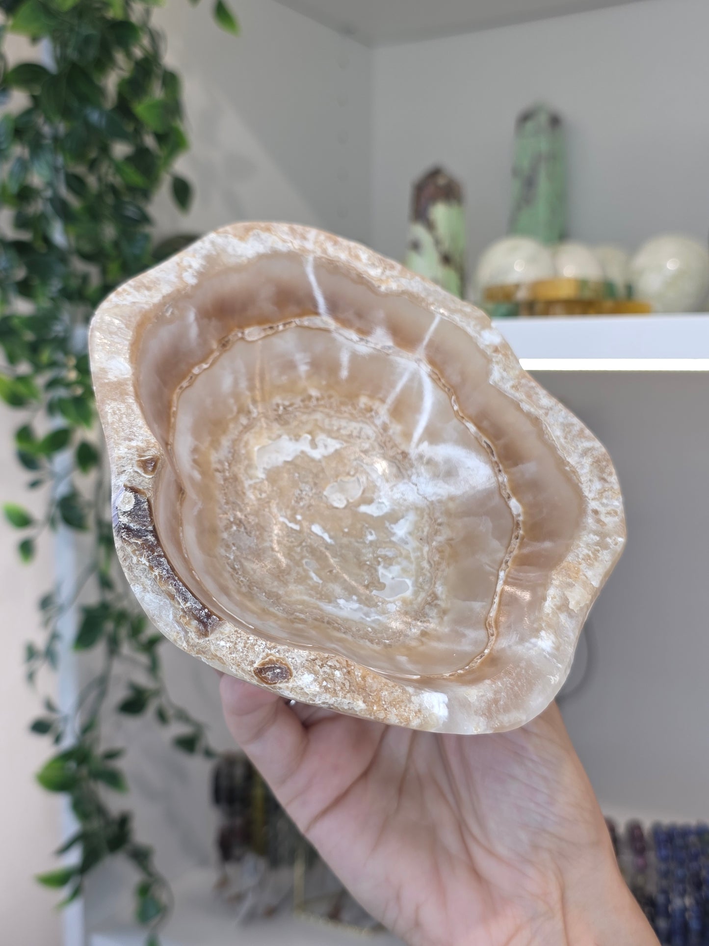 Mexican Onyx Freeform Bowl - Honey Calcite - B