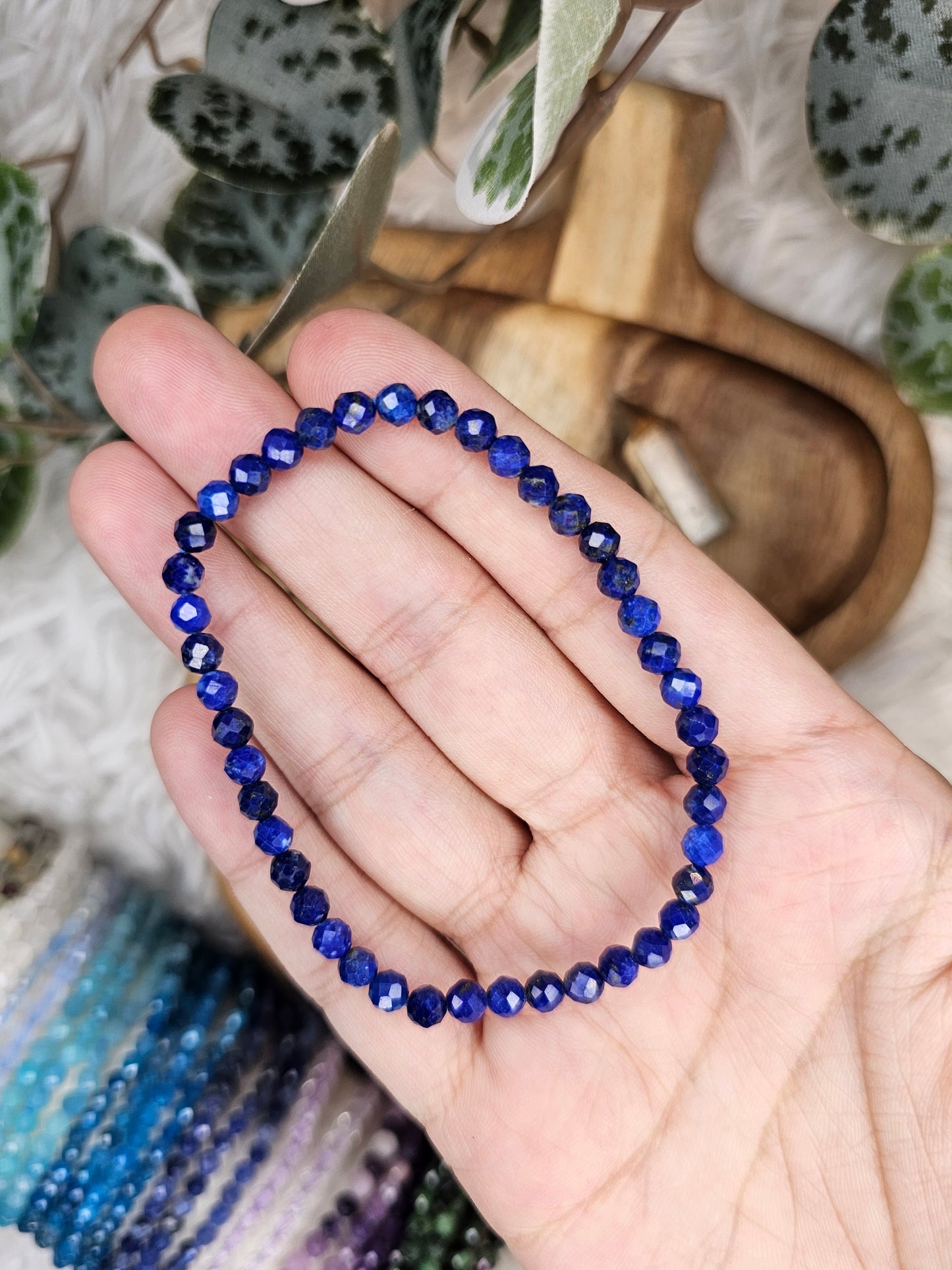 4mm Facetted Amethyst, Aquamarine, Blue Lace, Ruby Zoisite, Lapis Lazuli, Sodlite, Tourmaline, Lepidolite, Malachite, Apatite, Amazonite Moonstone Bracelet - MAS0991