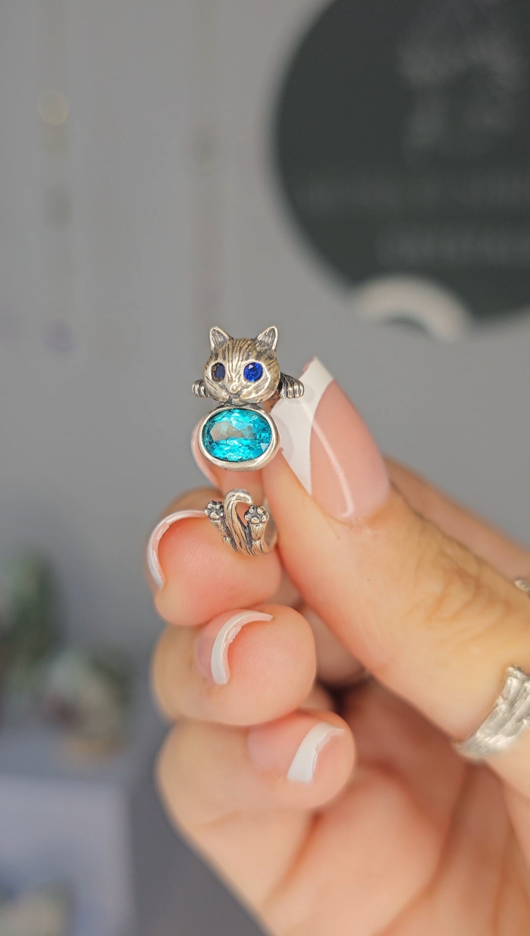 S925 Silver Adjustable Cat Ring - MAS0657