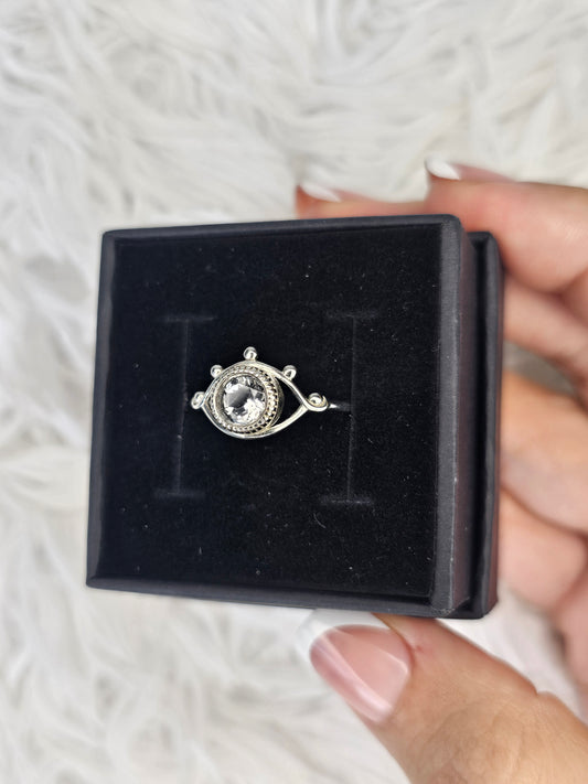 S925 Silver Adjustable Clear Quartz Ring - MAS0948