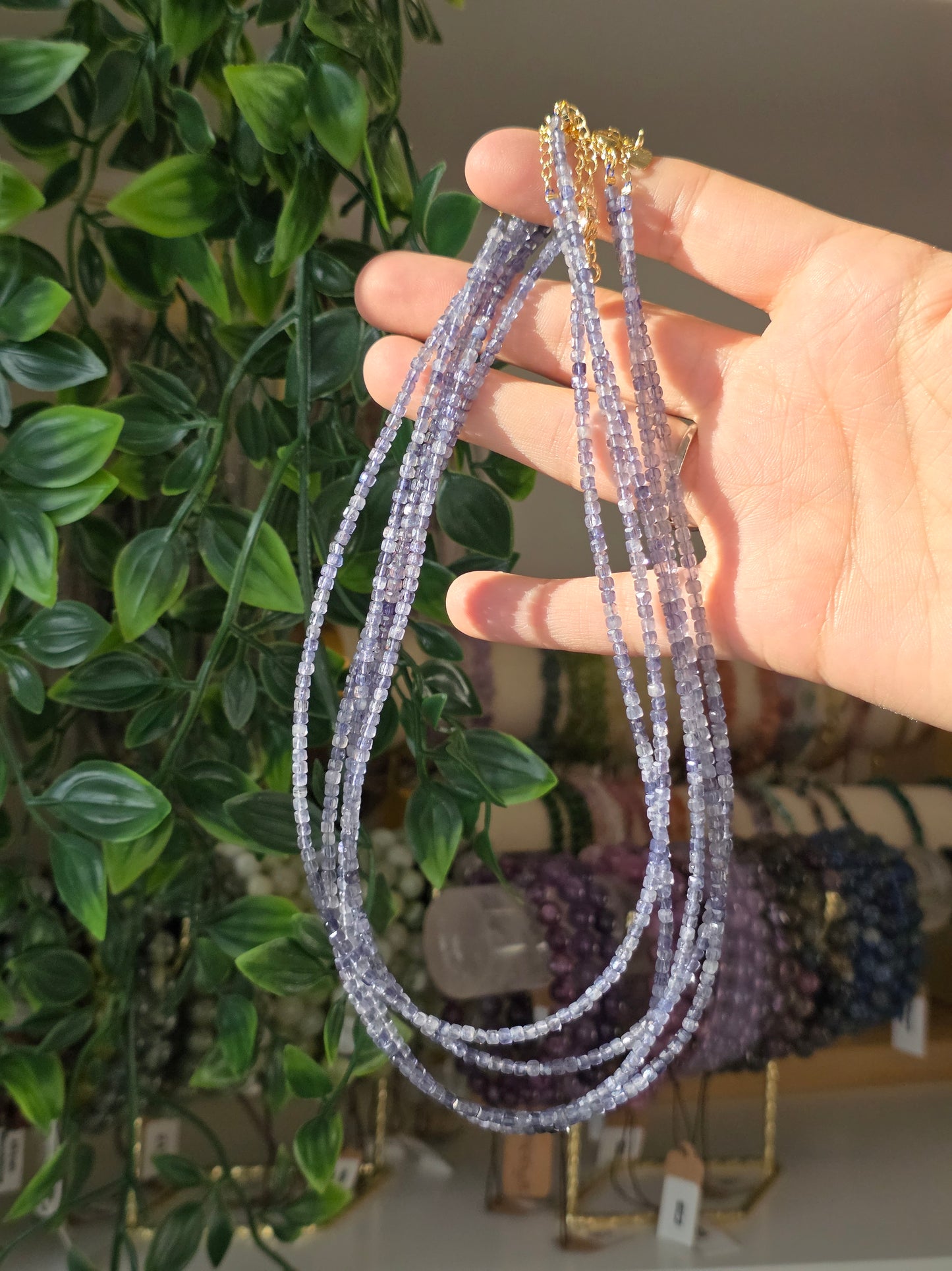 Iolite - Facetted Cubic Bead Necklace 2mm