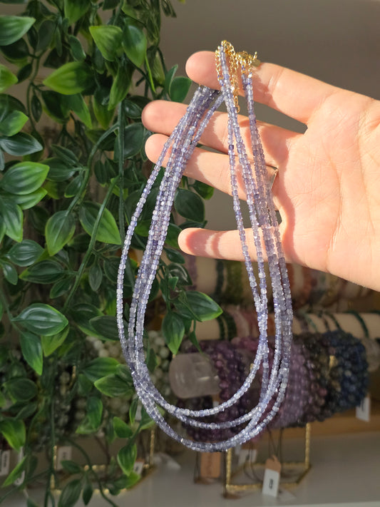 Iolite - Facetted Cubic Bead Necklace 2mm