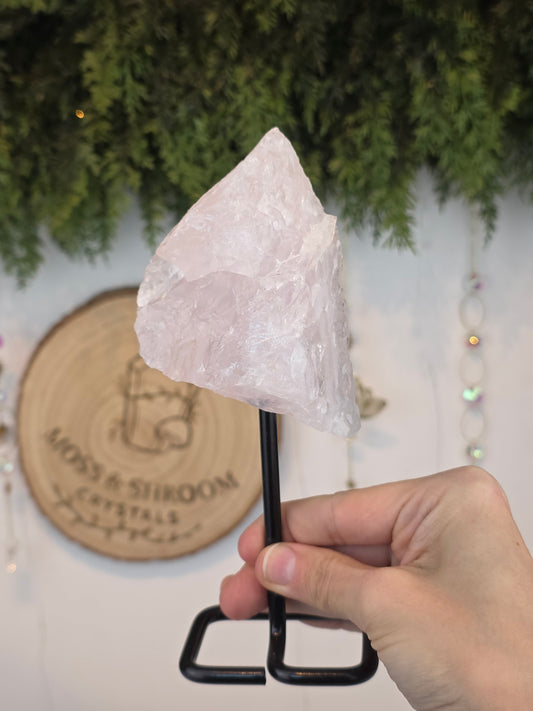 Raw Rose Quartz on Stand