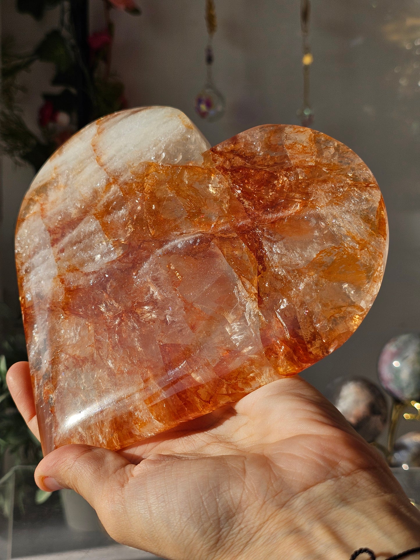 High Quality Golden Healer Fire Quartz Heart on Custom Stand - MAS0814