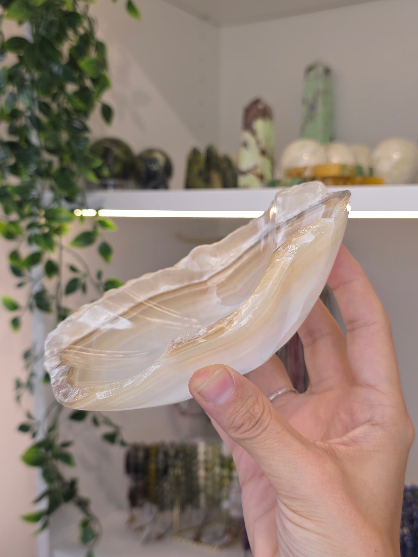 Mexican Onyx Freeform Bowl - Honey Calcite - E