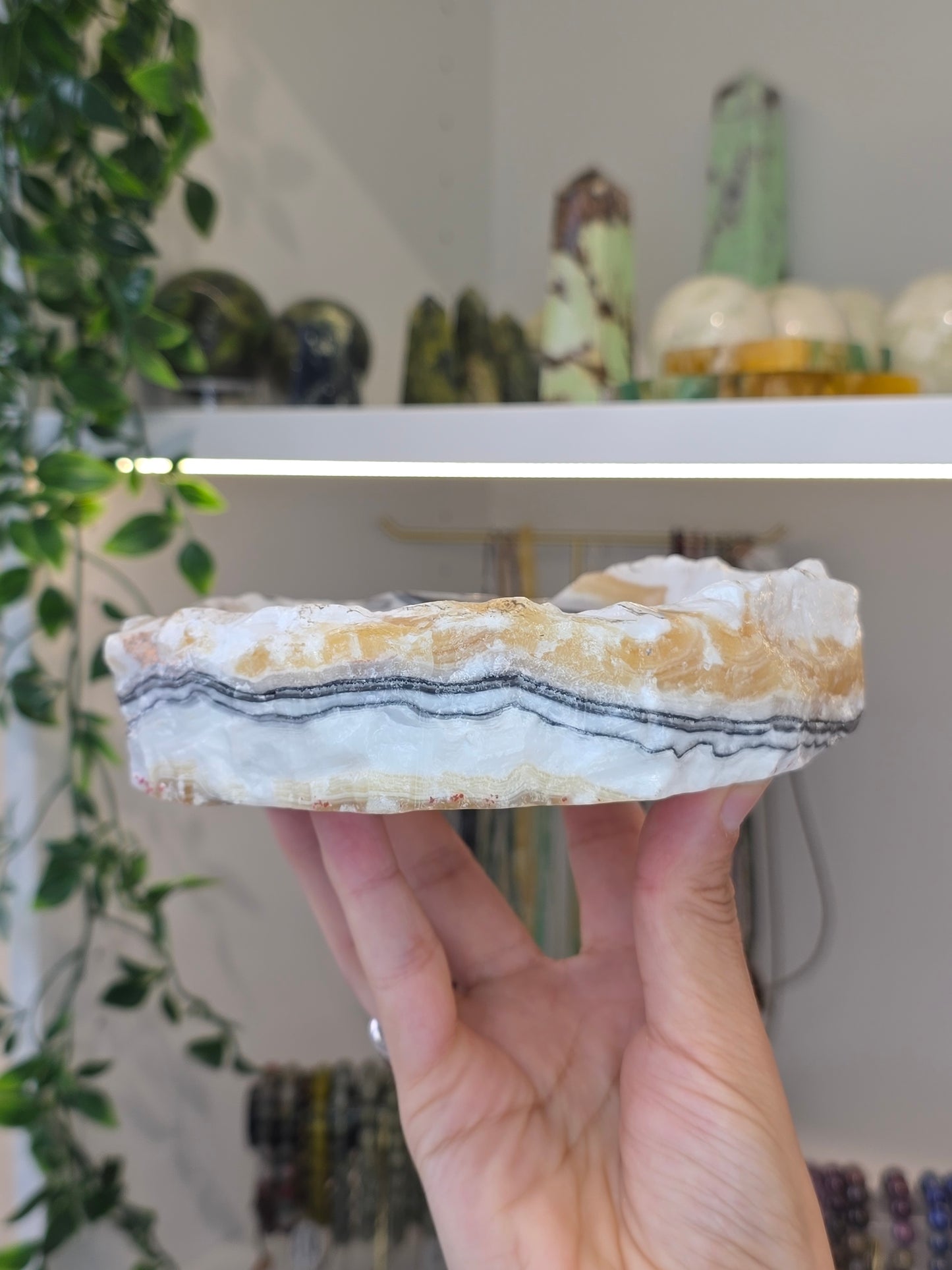 Raw Chunky Mexican Onyx Bowl - Yellow Zebra Calcite - A