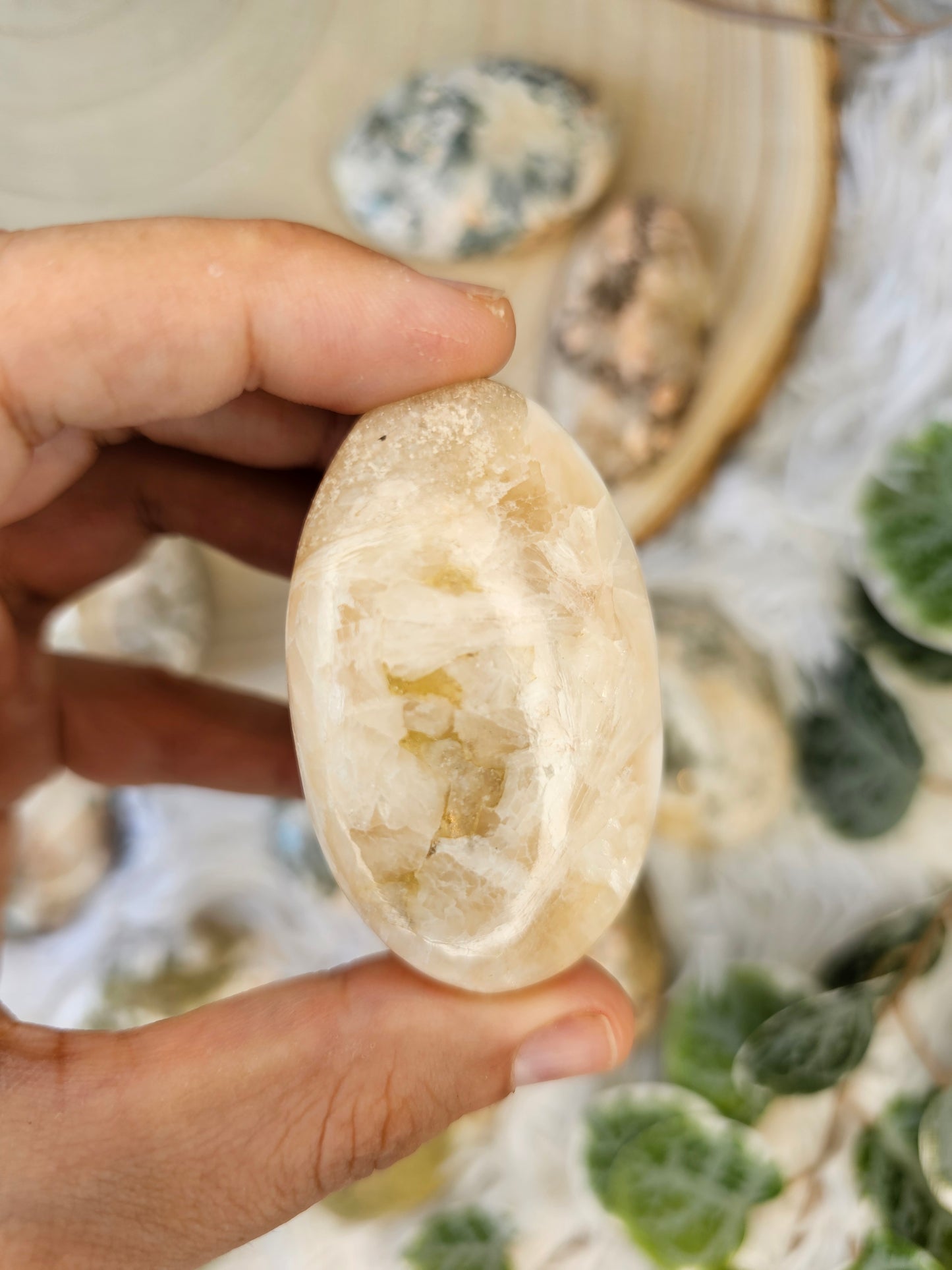 Stilbite with Heulandite Palm Stone - MAS0589